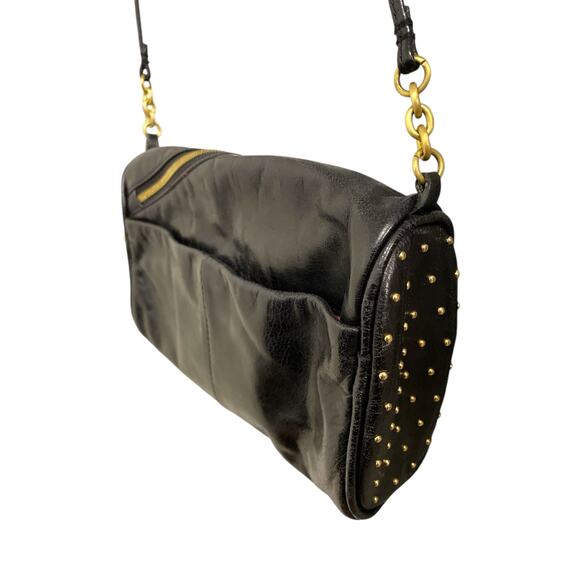 Hobo Gold Tone Studded Small Black Leather Crossbody Bag - Picture 1 of 7
